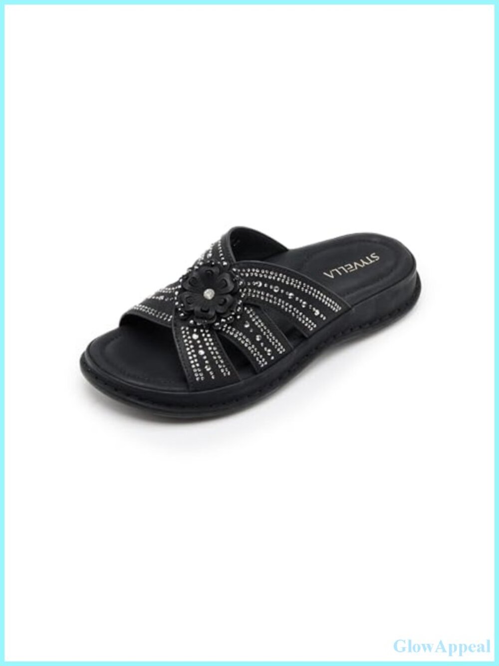 Rhinestone Flower Slide Sandals for Women Arch Support Slip On